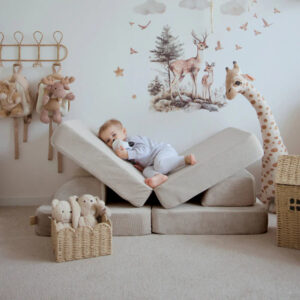 wohnli-moebel-suche-M25029839-1 Modulares Kindersofa zum Ausklappen - 4 Teile 120x25x60cm Samt Beige MeowBaby Sofas und Sessel Sofas Modulare Sofas