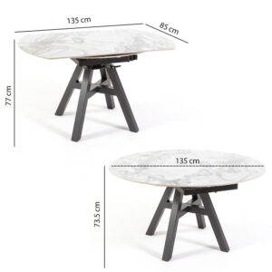 Ausziehbarer Tisch 135x85 zu ⌀135cm Keramikplatte Marmor 85x77x135cm Keramik Weiß Siediti Fuori e Dentro Möbel Esszimmermöbel Esstische