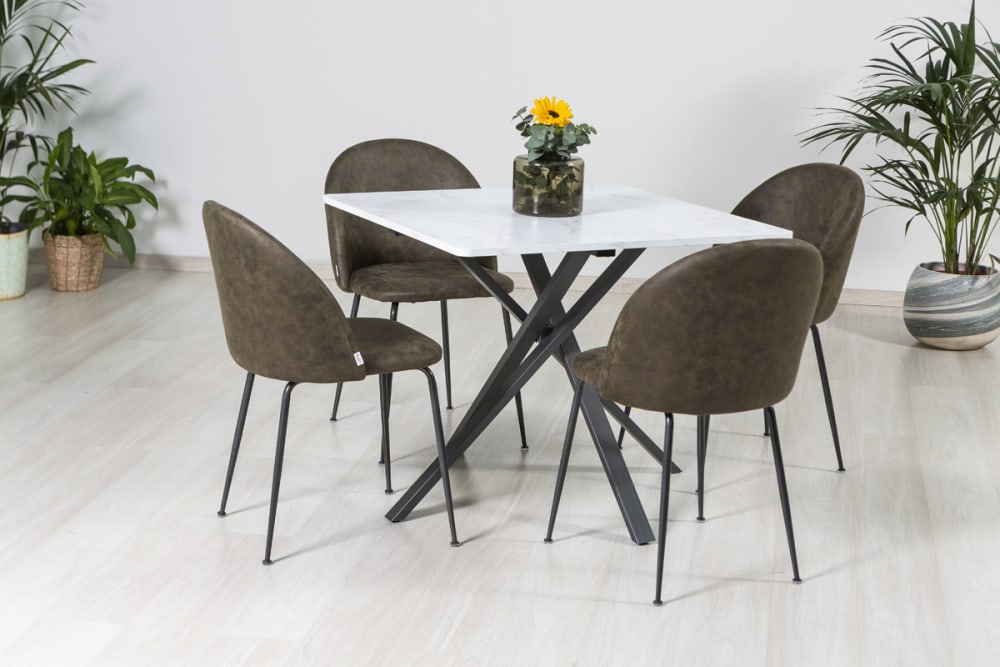 Quadratischer Tisch 90x90cm Metallbeine Marmorplatte 90x75x90cm Spanplatte Weiß Siediti Fuori e Dentro Möbel Esszimmermöbel Esstische