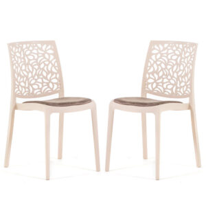 2er-Set Stühle Polypropylen creme mit taupen Kissen 56x84x44cm Harz Beige Siediti Fuori e Dentro Möbel Esszimmermöbel Stühle