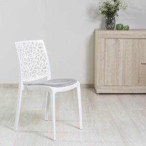 wohnli-moebel-suche-M25030309-1 2er-Set Stühle Polypropylen weiß mit grauen Kissen 56x84x44cm Harz Weiß Siediti Fuori e Dentro Möbel Esszimmermöbel Stühle