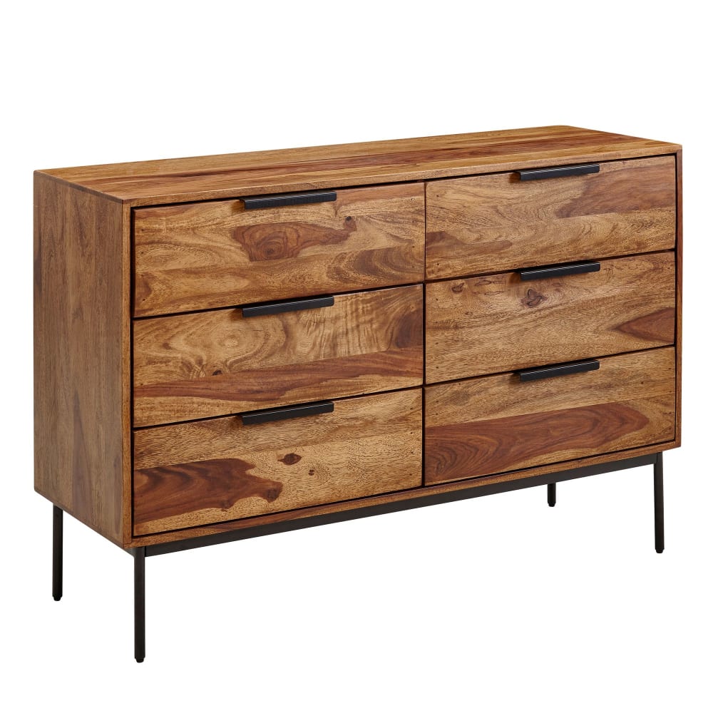 Wohnli Möbelsuche - Sideboard mit 6 Schubladen aus Sheesham Massivholz