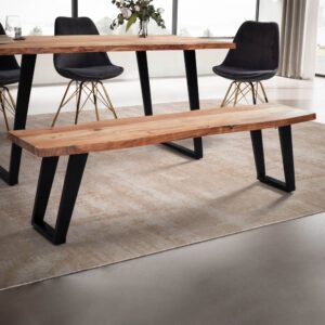 wohnli-moebel-suche-M25032226-1 Esszimmerbank mit Baumkante und U-Beinen aus Akazie Braun 160x46x40cm Holz Braun FineBuy Möbel Esszimmermöbel Sitzbank und Holzbank