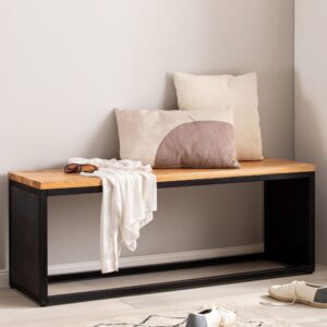 Sitzbank aus Akazie Massivholz Braun 120x45x35cm Holz Schwarz FineBuy Möbel Esszimmermöbel Sitzbank und Holzbank