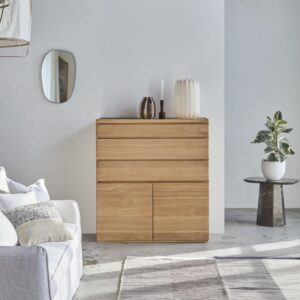 Hochkommode aus massivem Teakholz 110x120x40cm Holz Beige Tikamoon Möbel Schlafzimmermöbel Kommoden