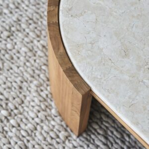 Couchtisch aus massivem Teakholz und Marmor 120x38x70cm Holz Beige Tikamoon Möbel Wohnzimmermöbel Couchtische