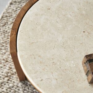 wohnli-moebel-suche-M25032946-1 Runder Beistelltisch aus massivem Teakholz und Marmor 66x44x60cm Holz Beige Tikamoon Möbel Wohnzimmermöbel Couchtische