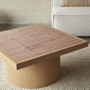 Couchtisch aus Mindiholz und Keramik 85x42x83cm Holz Beige Tikamoon Möbel Wohnzimmermöbel Couchtische