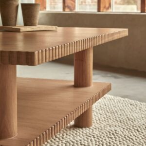 Couchtisch aus Mindiholz 100x42x100cm Holz Beige Tikamoon Möbel Wohnzimmermöbel Couchtische