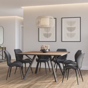 Quadratischer Tisch mit schwarzen Metallbeinen L136 x B136 cm - BENI 136x77x136cm Spanplatte Beige Calicosy Möbel Esszimmermöbel Esstische