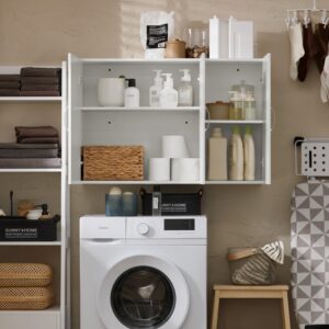 wohnli-moebel-suche-M25033363-1 Hängeschrank Badschrank mit Zwei Türen aus MDF lakiert Gewicht Weiß 90x60x30cm Spanplatte Weiß SoBuy Möbel Badezimmermöbel
