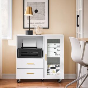 wohnli-moebel-suche-M25033367-1 Sideboard auf Rollen Küchenwagen aus MDF(E1) Glas Weiß 75x76x40cm Spanplatte Weiß SoBuy Möbel Büromöbel