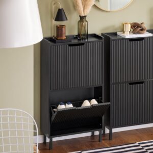 wohnli-moebel-suche-M25033375-1 Schuhschrank Organizer Schuhregal und aus MDF schwarz 50x90x19cm Spanplatte Schwarz SoBuy Möbel Flurmöbel Schuhschränke