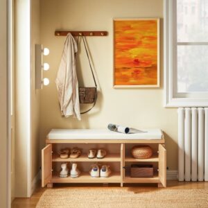 wohnli-moebel-suche-M25033384-1 Sitzkommode Sitzbank mit Stauraum Schuhbank aus PB(E1) Natur 104x47x35cm Spanplatte Braun SoBuy Möbel Flurmöbel Schuhschränke