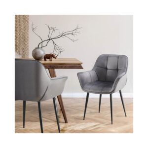 2er Set  Esszimmerstühle mit Armlehnen aus Samt dunkelgrau 58x85x65cm Samt Grau CLP Möbel Esszimmermöbel Stühle
