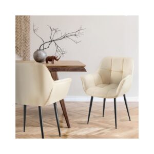 2er Set  Esszimmerstühle mit Armlehnen aus Samt creme 58x85x65cm Samt Beige CLP Möbel Esszimmermöbel Stühle