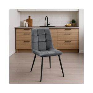 2er Set Esszimmerstühle mit Metallgestell Samt dunkelgrau 55x84x45cm Samt Grau CLP Möbel Esszimmermöbel Stühle