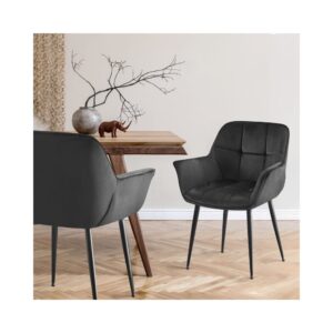 2er Set  Esszimmerstühle mit Armlehnen aus Samt schwarz 58x85x65cm Samt Schwarz CLP Möbel Esszimmermöbel Stühle