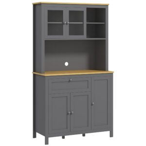 wohnli-moebel-suche-M25035164-1 Graue Holz-Küchenschrank mit 3 Schränken & Glastüren 100x180x40cm Spanplatte Grau Homcom Möbel Schlafzimmermöbel Kommoden