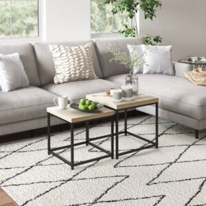 2er-Set Stapeltische Stahlrahmen & Hellholzplatten 45x45x45cm Stahl Beige Homcom Möbel Wohnzimmermöbel Couchtische