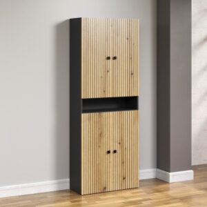 wohnli-moebel-suche-M25035686-1 Doppelte Badezimmersäule mit 4 Türen L70 cm - Eichendekor und Grau 70x186x31cm Spanplatte Braun Calicosy Möbel Badezimmermöbel Bad-Hochschränke