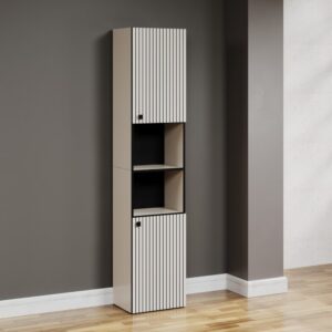 wohnli-moebel-suche-M25035687-1 Badezimmersäule mit 2 Türen H186cm - Grau und Schwarz 112x45x15cm Spanplatte Grau Calicosy Möbel Badezimmermöbel Bad-Hochschränke