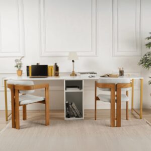 Doppelschreibtisch L240 cm - TWIN - Weiß und Gold 240x74x60cm Spanplatte Weiß Calicosy Möbel Büromöbel Schreibtische