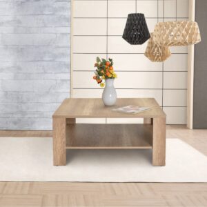 Couchtisch mit 1 Regalboden L90 cm - LENA - Nussbaumdekor Hell 90x42x90cm Spanplatte Braun Calicosy Möbel Wohnzimmermöbel Couchtische