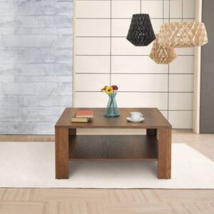 Couchtisch mit 1 Regalboden L90 cm - LENA - Nussbaumdekor 90x42x90cm Spanplatte Braun Calicosy Möbel Wohnzimmermöbel Couchtische