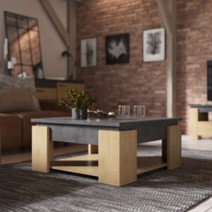 Couchtisch L80 cm - AUSTIN - Dekor Heller Holz 80x37x80cm Spanplatte Beige Calicosy Möbel Wohnzimmermöbel Couchtische