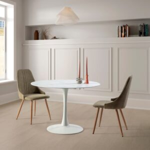 Runder Tisch mit Glasplatte in Marmoroptik L110 cm - ADA 110x75x110cm Glas Weiß Calicosy Möbel Esszimmermöbel Esstische