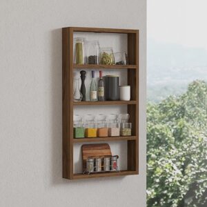 Wandregal mit 4 Ablagen H80 cm - LYA - Nussbaumdekor 43x80x9cm Spanplatte Braun Calicosy Möbel Wohnzimmermöbel Regale