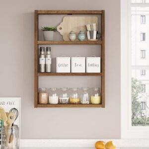Wandregal mit 3 Ablagen H60 cm - EMMA - Nussbaumdekor 43x60x9cm Spanplatte Braun Calicosy Möbel Wohnzimmermöbel Regale