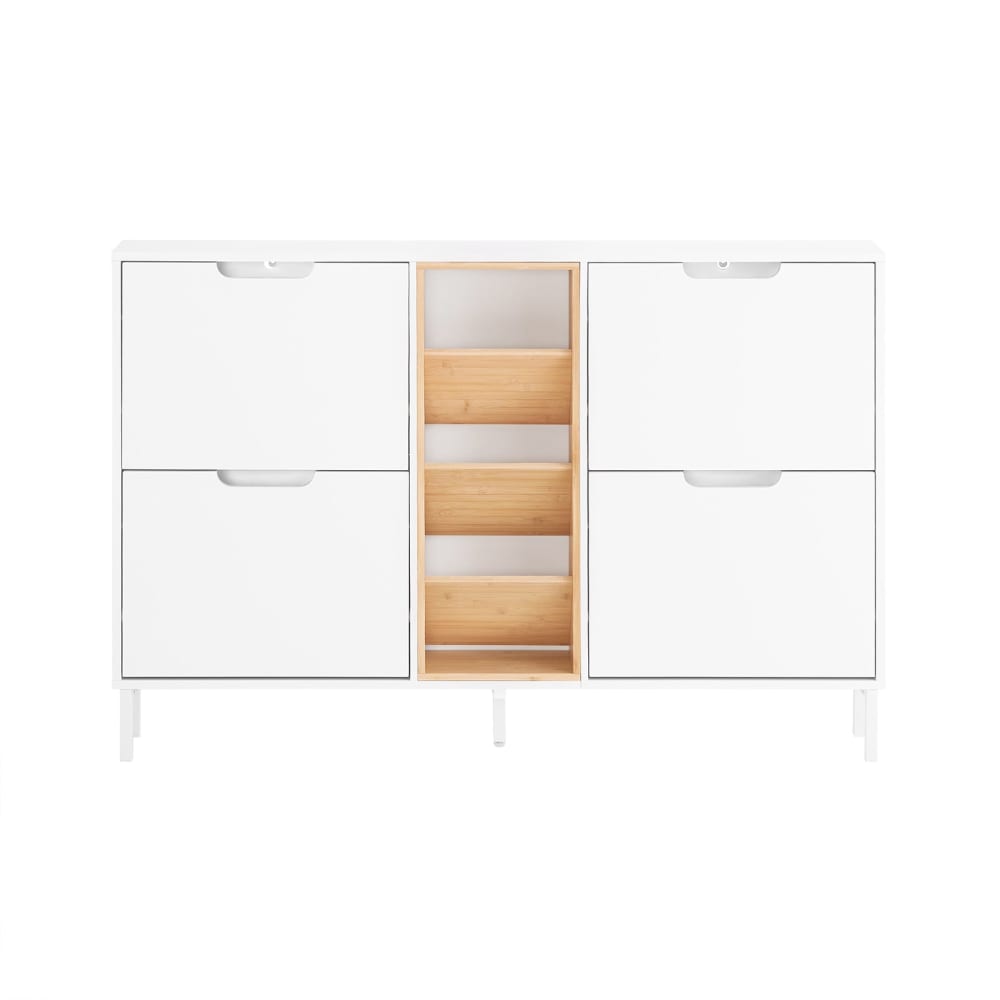 wohnli-moebel-suche-M25037001 Wohnli Möbelsuche - Schuhschrank Schuhkipper Schuhkommode aus MDF(E1) Bambus Weiß