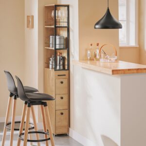 wohnli-moebel-suche-M25037002-1 Küchenregal mit Rollen Natur 40x170x20cm Spanplatte Braun SoBuy Möbel Wohnzimmermöbel Regale