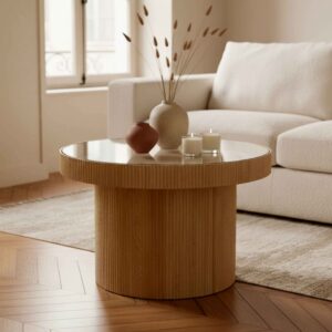 wohnli-moebel-suche-M25037017-1 Couchtisch aus MDF Holz und gehärtetem Glas 0x45x0cm Spanplatte Braun Oviala Möbel Wohnzimmermöbel Couchtische