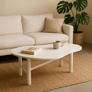 Couchtisch mit ecrufarbenem Melamindekor 100x38x60cm Spanplatte Weiß Oviala Möbel Wohnzimmermöbel Couchtische