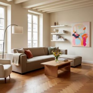 Festes 3-Sitzer-Ecksofa mit Chaiselongue rechts in Taupe L 247 cm 247x76x160cm PES - Polyester Beige Oviala Sofas und Sessel Sofas Ecksofas