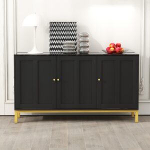 Schwarzes Sideboard mit goldenen Beinen und Marmoroptik-Platte 140x80x40cm Spanplatte Schwarz Urban Meuble Möbel Schlafzimmermöbel Kommoden