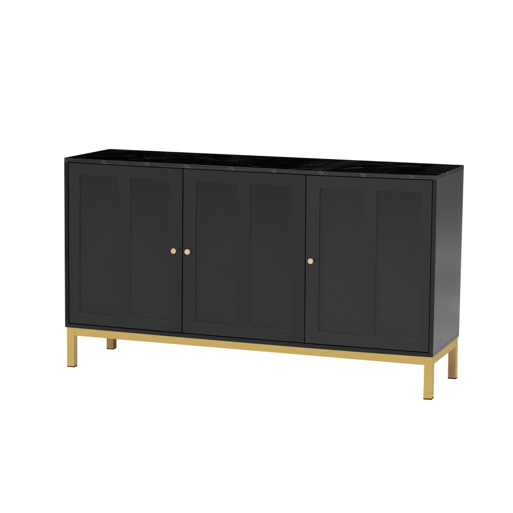 Wohnli Möbelsuche - Schwarzes Sideboard mit goldenen Beinen und Marmoroptik-Platte
