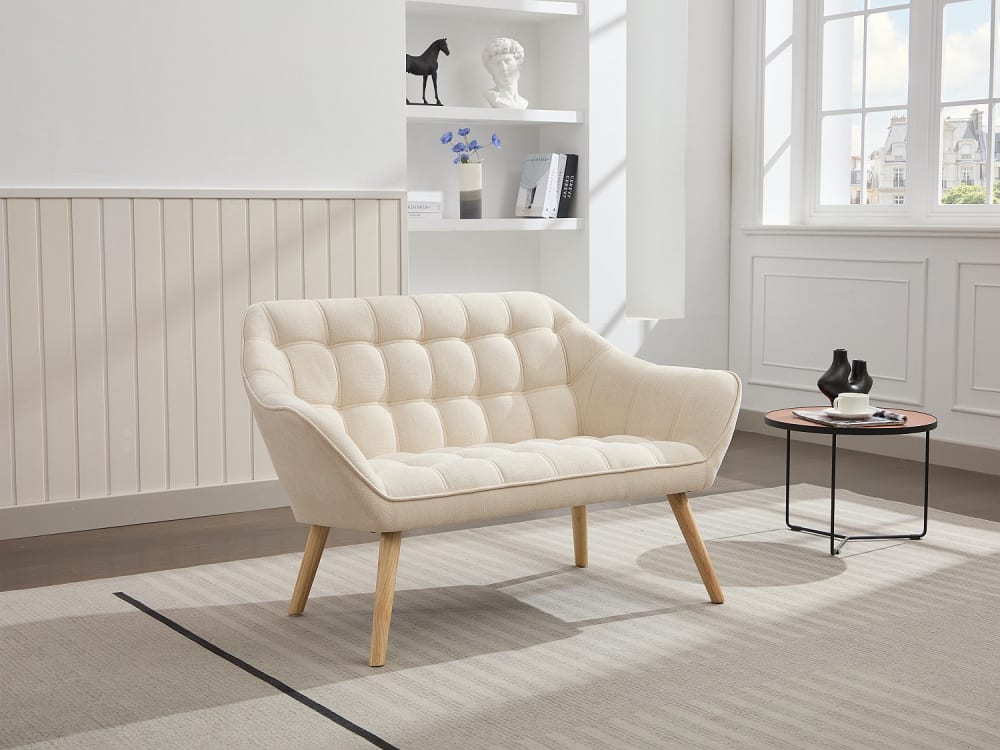 127x77x73cm Polyester Beige vente-unique.com Sofas und Sessel Sofas 2-Sitzer-Sofas & 3-Sitzer-Sofas