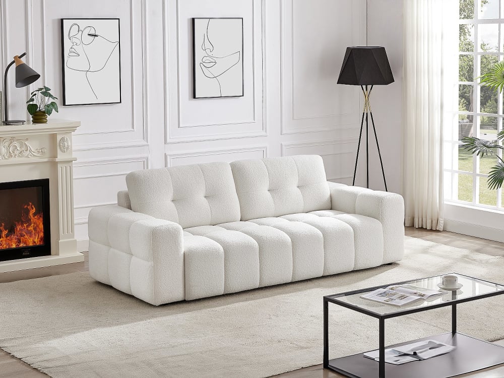 220x78x100cm Polyester Weiß vente-unique.com Sofas und Sessel Sofas 2-Sitzer-Sofas & 3-Sitzer-Sofas