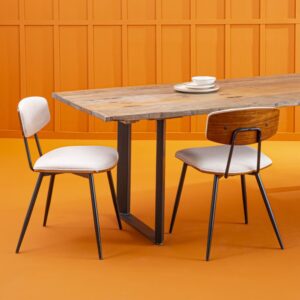 6er-Set Stühle in Ecru und Nussbaumoptik 45x79x53cm Stoff Beige Signature Möbel Esszimmermöbel Stühle