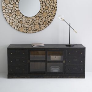 Sideboard aus Massivholz und Glas 200x80x50cm Holz Schwarz Signature Möbel Esszimmermöbel Sideboards, Highboards & niedrige Anrichten