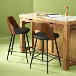 Barstuhl aus schwarzem Vinyl L45 cm - AUSTIN 45x90x47cm Spanplatte Schwarz Signature Möbel Esszimmermöbel Barhocker