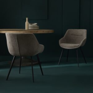 Set aus 6 Bridge-Stühlen aus taupefarbenem Stoff 64x79x68cm Stoff Braun Signature Möbel Esszimmermöbel Stühle