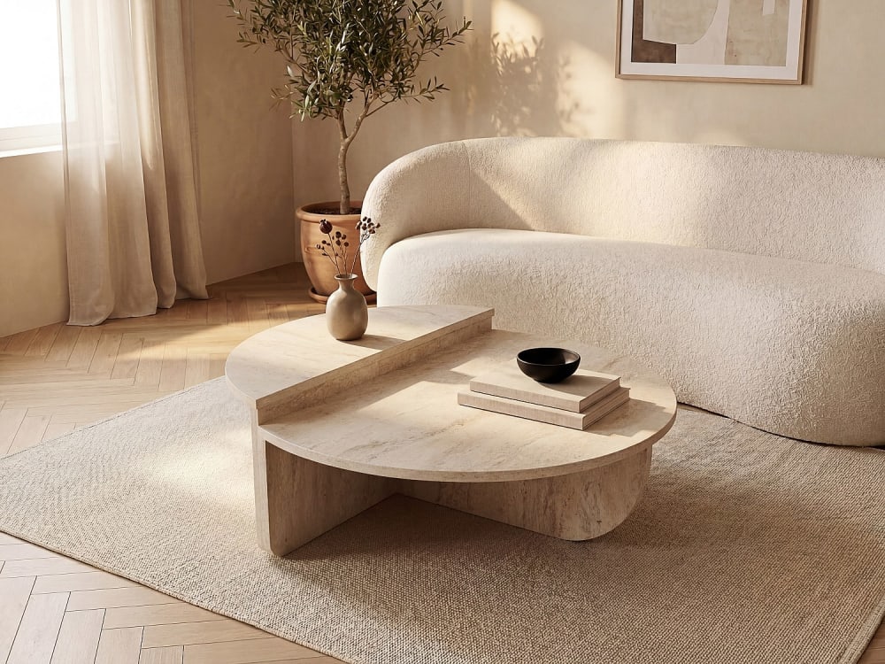 wohnli-moebel-suche-M25041939-1 Couchtischen 2er-Set L90 cm - Travertindekor 90x30x60cm Spanplatte Beige vente-unique.com Möbel Wohnzimmermöbel Couchtische
