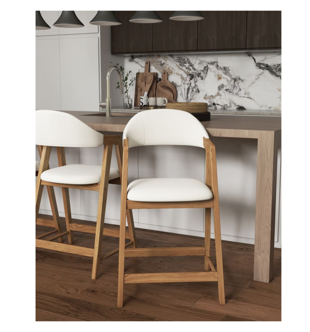 2er Set Barstuhl mit Stoffbezug in Ecru und Esche Natur 68x107x62cm Stoff Beige Moloo Möbel Esszimmermöbel Barhocker