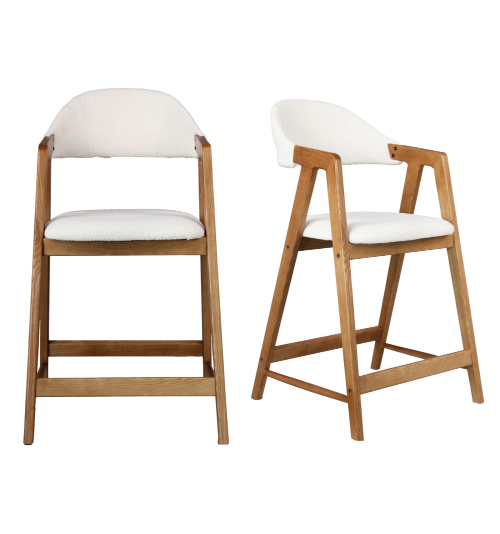 Wohnli Möbelsuche - Barstuhl mit Stoffbezug in Ecru und Esche Natur (x2)