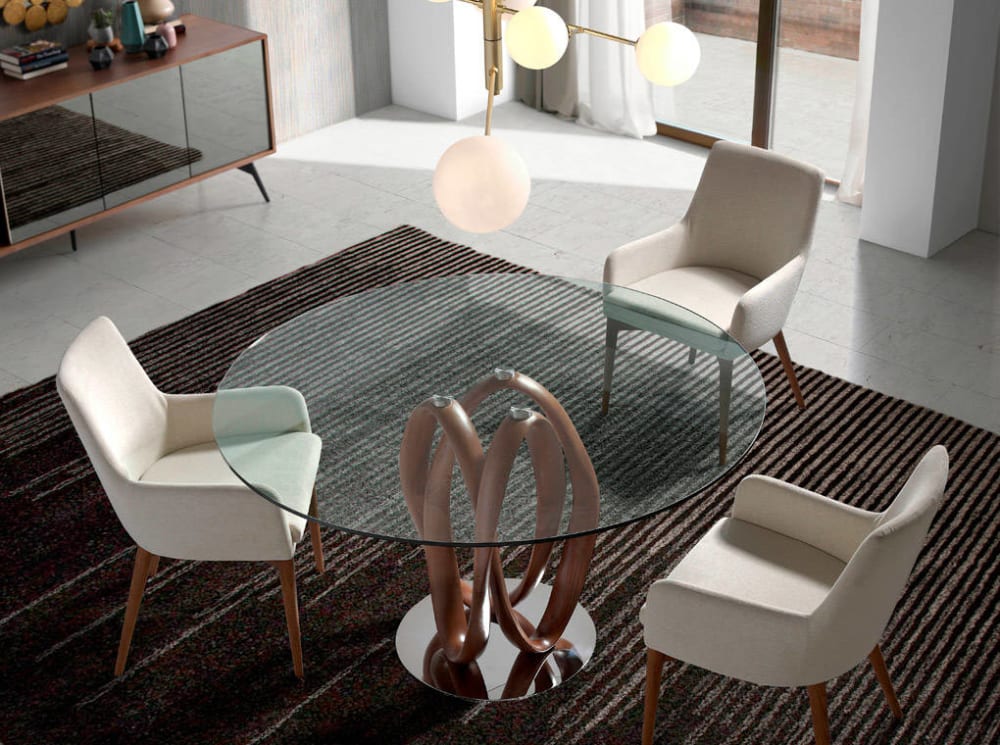 Runder Esstisch aus Walnussholz 120x75x120cm Glas Braun Angel Cerda Möbel Esszimmermöbel Esstische